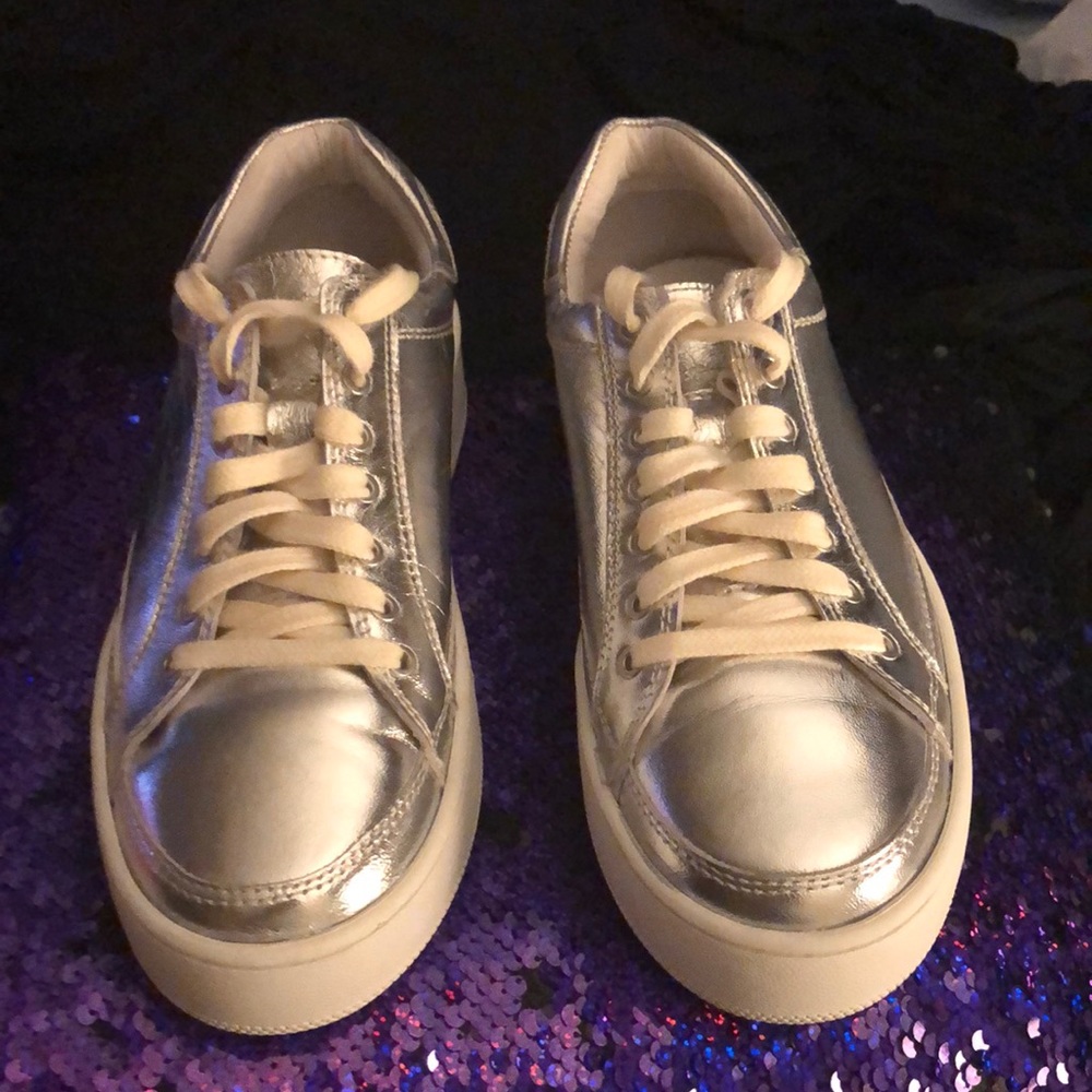 Free People Leather Silver Sneaker - Sz 8 - 8.5